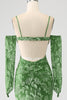 Laden Sie das Bild in den Galerie-Viewer, Meerjungfrau schulterfreies olivfarbenes bedrucktes langes Ballkleid mit Schlitz vorne