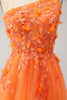 Laden Sie das Bild in den Galerie-Viewer, Orangefarbenes langes Ballkleid aus A-Linien-Tüll mit Applikationen