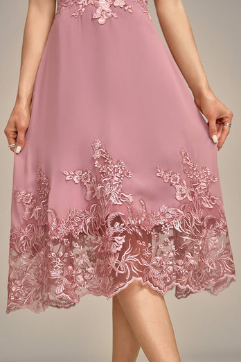 Dusty Rose A-Linie Teelanges Mutter-der-Braut-Kleid mit Pailletten