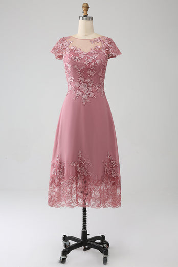 Dusty Rose A-Linie Teelanges Mutter-der-Braut-Kleid mit Pailletten