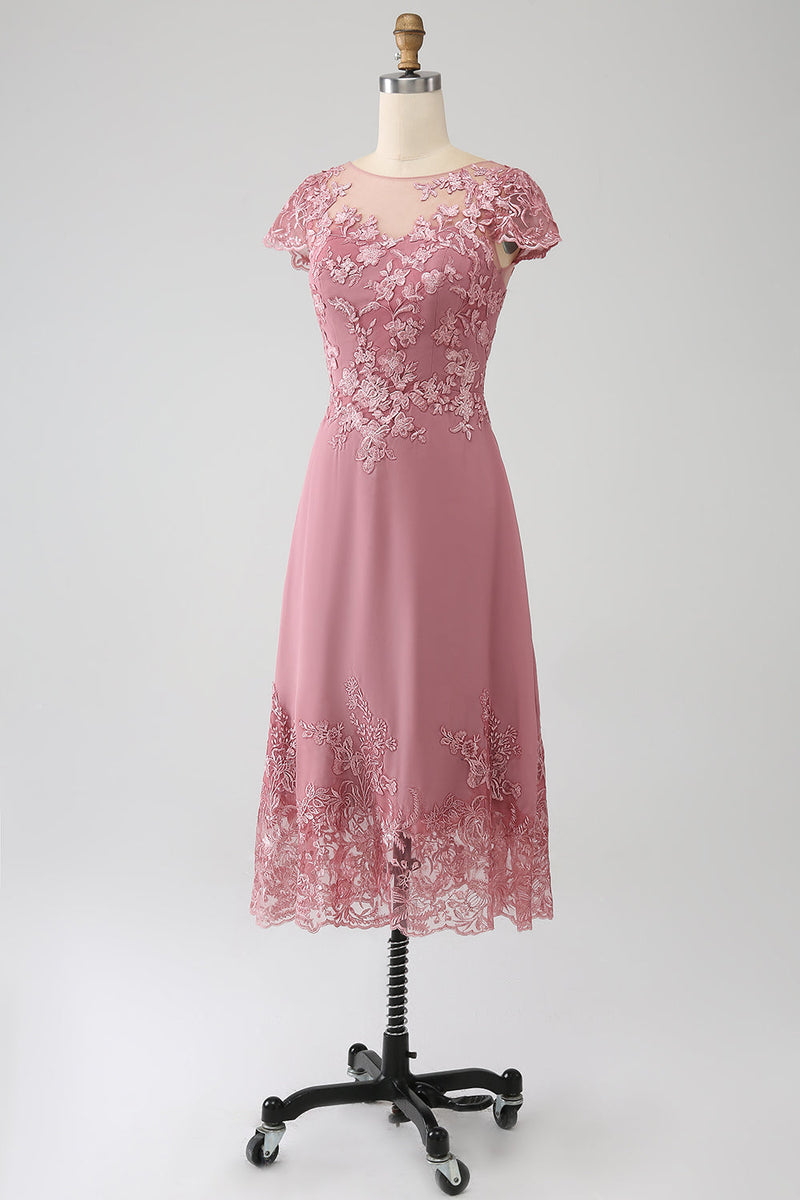 Laden Sie das Bild in den Galerie-Viewer, Dusty Rose A-Linie Teelanges Mutter-der-Braut-Kleid mit Pailletten