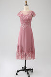 Dusty Rose A-Linie Teelanges Mutter-der-Braut-Kleid mit Pailletten