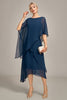 Laden Sie das Bild in den Galerie-Viewer, Marineblaues Chiffon-Kleid in A-Linie mit U-Ausschnitt für die Mutter der Braut