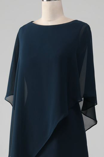 Marineblaues Chiffon-Kleid mit U-Ausschnitt und U-Ausschnitt für die Mutter der Braut