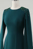 Laden Sie das Bild in den Galerie-Viewer, Dunkelgrünes Meerjungfrauen-Kleid mit Rundhalsausschnitt und perlenbesetzten Cape-Ärmeln