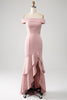 Laden Sie das Bild in den Galerie-Viewer, Rosa Meerjungfrau Asymmetrisches gerüschtes Mutter-der-Braut-Kleid