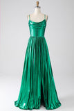 Dunkelgrünes Korsett-Ballkleid in A-Linie mit Schlitz