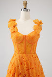 Orangefarbenes langes Ballkleid aus floraler A-Linie