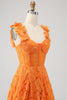 Laden Sie das Bild in den Galerie-Viewer, Orangefarbenes langes Ballkleid aus floraler A-Linie