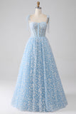 A-Linie Spaghettiträger Himmelblaues Korsett-Ballkleid