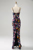Laden Sie das Bild in den Galerie-Viewer, Schwarzes Blumen-Meerjungfrauen-Spaghettiträger-langes Ballkleid mit Stickerei