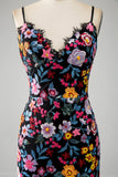 Schwarzes Blumen-Meerjungfrauen-Spaghettiträger-langes Ballkleid mit Stickerei