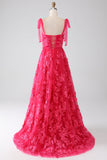 A-Linie Spaghettiträger Fuchsia Langes Ballkleid mit Schlitz