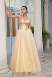 Princess A Line Sweetheart Goldenes langes Ballkleid