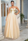 Princess A Line Sweetheart Goldenes langes Ballkleid