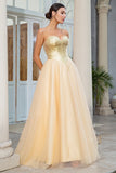 Princess A Line Sweetheart Goldenes langes Ballkleid