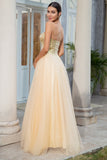 Princess A Line Sweetheart Goldenes langes Ballkleid