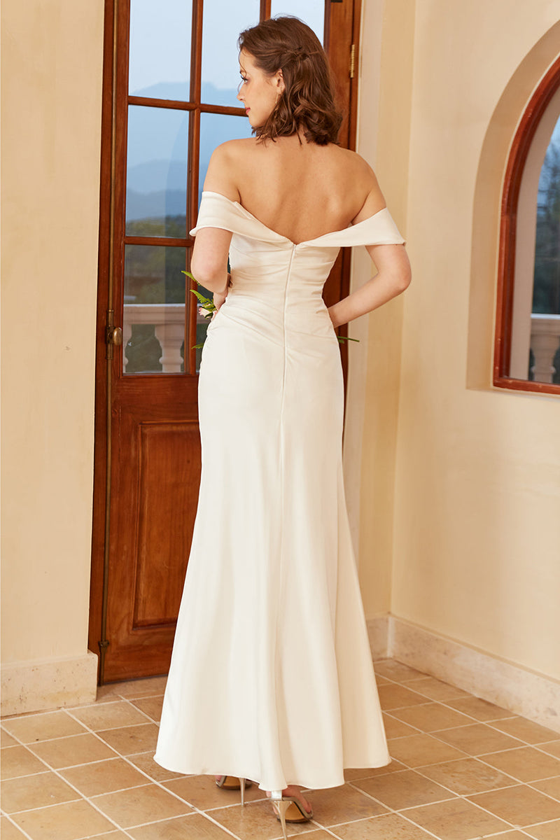 Laden Sie das Bild in den Galerie-Viewer, Einfaches schulterfreies Boho-Hochzeitskleid