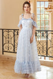 Prinzessin A Line Schulterfreies Hellblaues langes Ballkleid