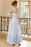 Prinzessin A Line Schulterfreies Hellblaues langes Ballkleid