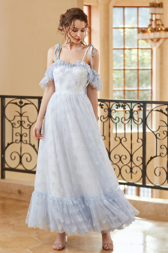 Prinzessin A-Linie schulterfrei Hellblau Langes Hochzeitskleid