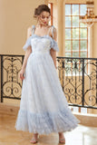 Prinzessin A Line Schulterfreies Hellblaues langes Ballkleid