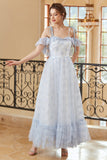 Prinzessin A Line Schulterfreies Hellblaues langes Ballkleid