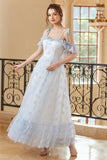 Prinzessin A Line Schulterfreies Hellblaues langes Ballkleid
