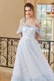 Prinzessin A Line Schulterfreies Hellblaues langes Ballkleid