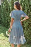 Blaues Chiffon Wrap Cocktailkleid