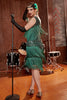 Laden Sie das Bild in den Galerie-Viewer, Dunkelgrünes Gatsby Kleid aus den 1920er Jahren mit Pailletten und Fransen