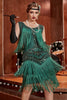 Laden Sie das Bild in den Galerie-Viewer, Dunkelgrünes Gatsby Kleid aus den 1920er Jahren mit Pailletten und Fransen