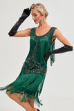 Schwarzes Gatsby Flapper Kleid aus den 1920er Jahren mit Pailletten und Fransen