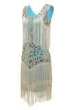 Übergröße Champagner 20er Jahre Charleston Kleid mit Pailletten und Fransen