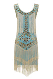 Übergröße Champagner 20er Jahre Charleston Kleid mit Pailletten und Fransen