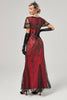 Laden Sie das Bild in den Galerie-Viewer, Rotes Pailletten Langes Kleid aus den 1920er Jahren