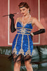 Laden Sie das Bild in den Galerie-Viewer, Königsblau Pailletten Kurzes Gatsby 1920er Jahre Kleid mit Fransen