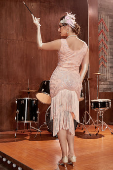Blush Pailletten 1920er Jahre Flapper Gatsby Kleid mit Fransen