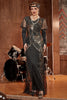 Laden Sie das Bild in den Galerie-Viewer, Schwarz Gold Pailletten Langes Gatsby Kleid aus den 1920er Jahren mit Pailletten