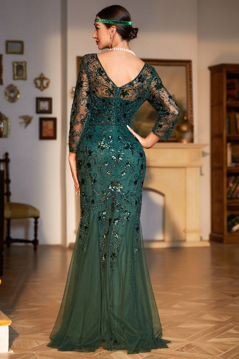 Laden Sie das Bild in den Galerie-Viewer, 1920er Jahre Flapper Kleid Langes Fransen Gatsby Kleid Brüllendes 20er Jahre Pailletten Perlenkleid
