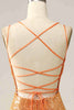 Laden Sie das Bild in den Galerie-Viewer, Orange Pailletten Rückenfreie Meerjungfrau Ballkleid