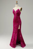 Meerjungfrau Schatz Fuchsia Ballkleid mit Schlitz