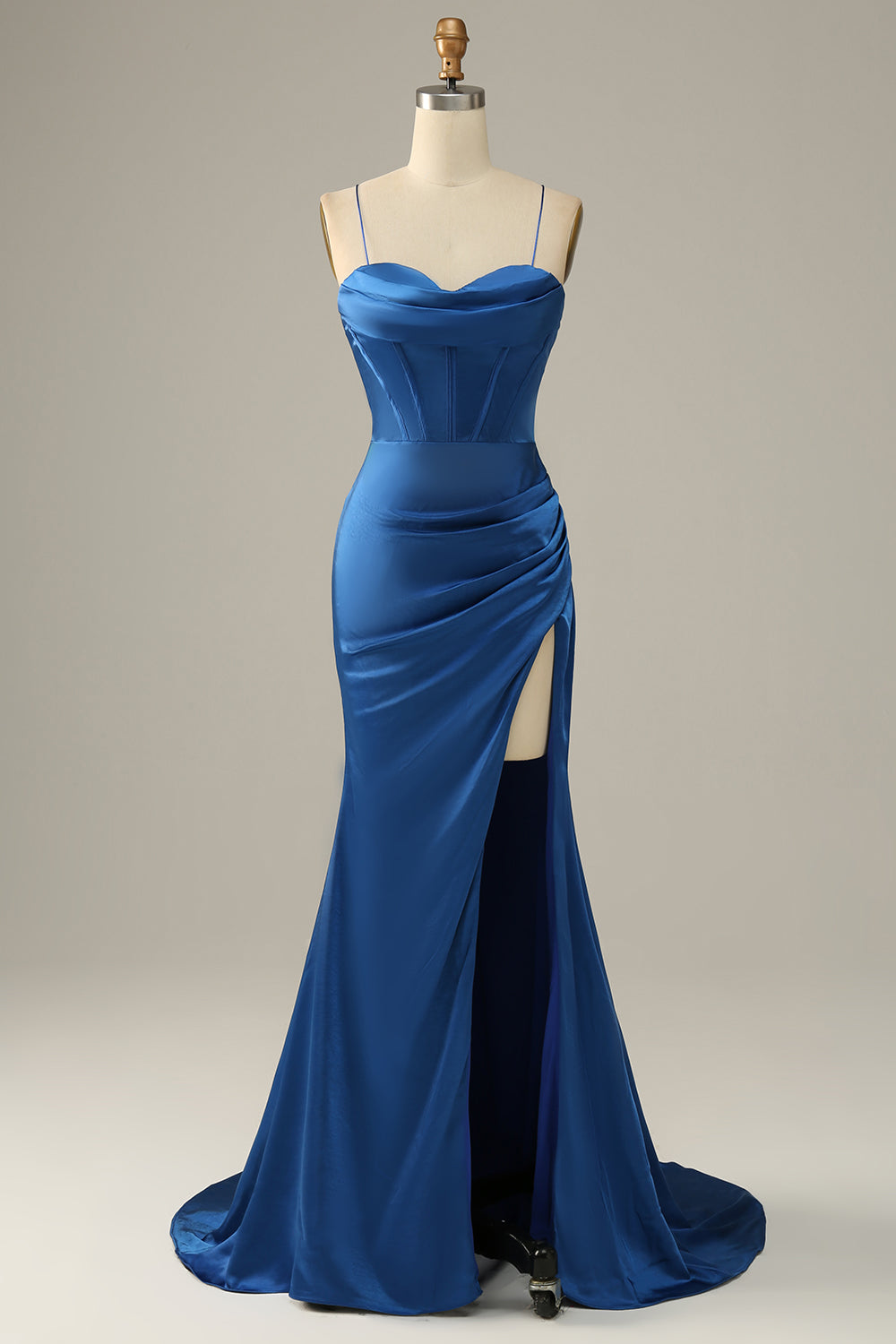Dunkelgrüne Spaghettiträger Meerjungfrau Ballkleid