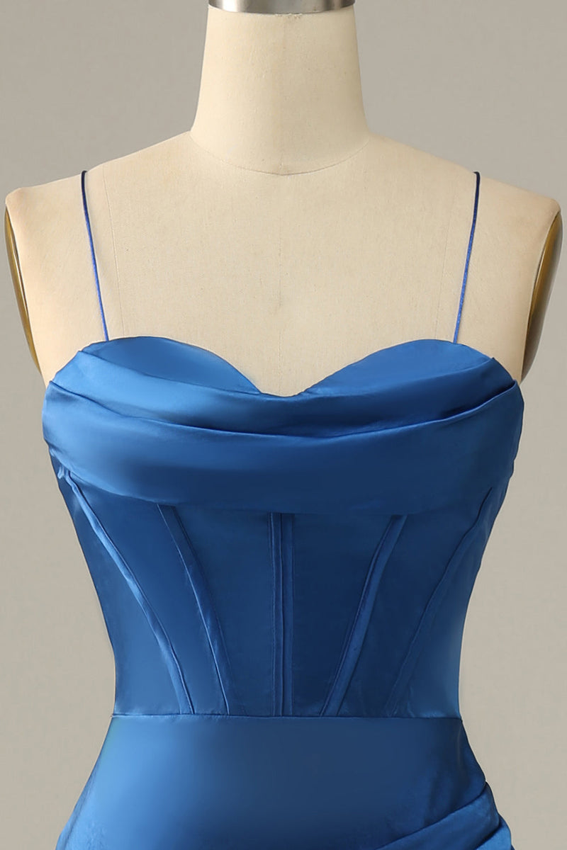 Laden Sie das Bild in den Galerie-Viewer, Königsblaue Spaghettiträger Meerjungfrau Ballkleid