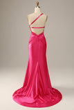 Fuchsia Einschulter Meerjungfrau Ballkleid