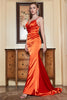 Laden Sie das Bild in den Galerie-Viewer, Meerjungfrau Spaghettiträger Orange langes Ballkleid mit Rücken