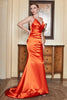 Laden Sie das Bild in den Galerie-Viewer, Meerjungfrau Spaghettiträger Orange langes Ballkleid mit Rücken