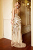 Laden Sie das Bild in den Galerie-Viewer, Luxuriöse Meerjungfrau Tiefe V Ausschnitt Golden Langes Ball Kleid mit Schlick