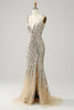 Laden Sie das Bild in den Galerie-Viewer, Meerjungfrau Deep V Ausschnitt Golden Long Prom Kleid mit Schlick