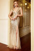 Laden Sie das Bild in den Galerie-Viewer, Luxuriöse Meerjungfrau Tiefe V Ausschnitt Golden Langes Ball Kleid mit Schlick